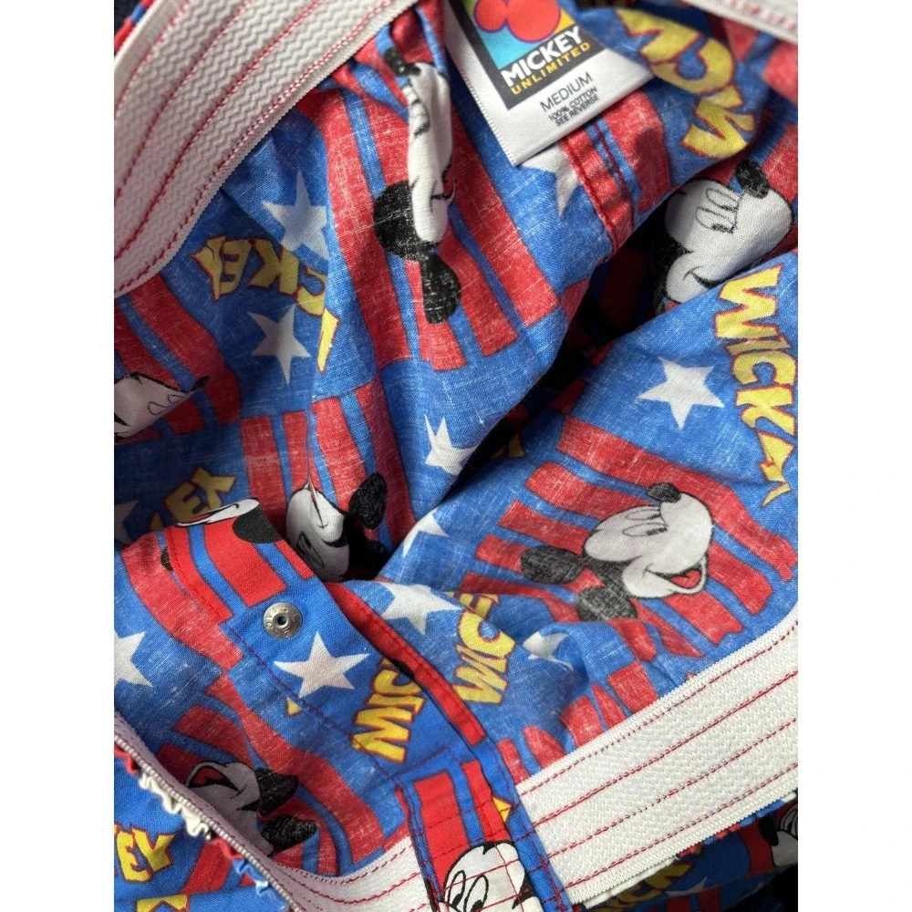 Vintage Mickey Unlimited Boxer Shorts Mens Medium Blue Red Stars Disney USA 90s